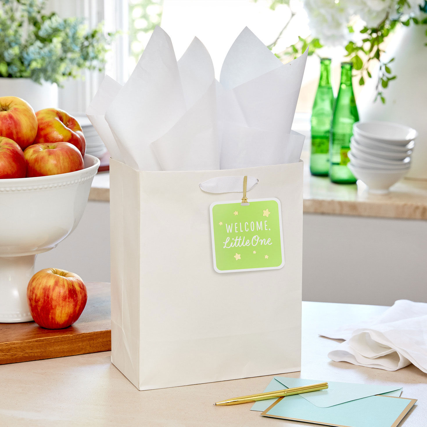 Welcome Little One Gift Tag for Baby With Ribbon in use image number 2