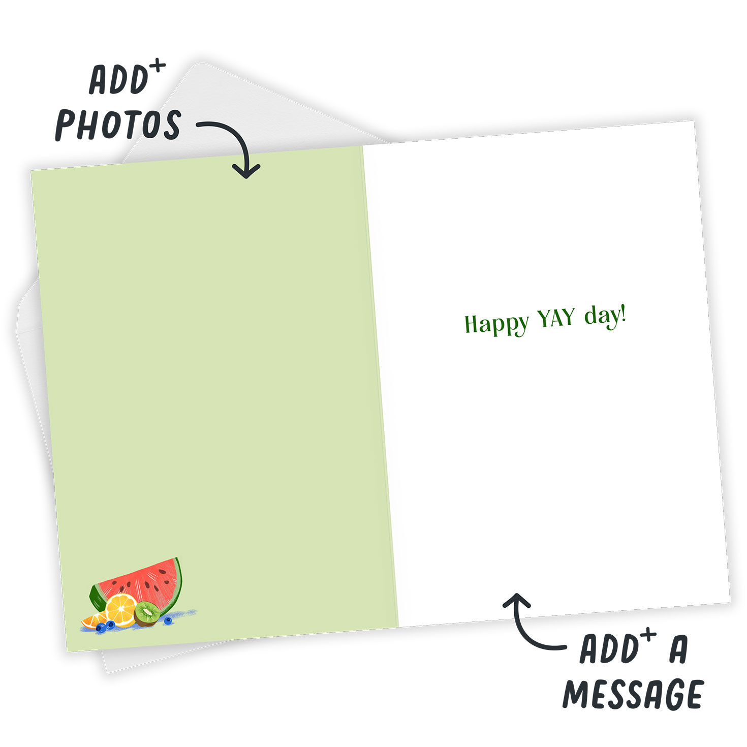 Cake With Watermelon Personalized Birthday Card Open Card with Envelope indicating personalization image number 3