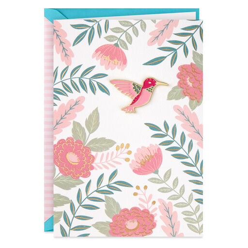 You Bring Happiness Hummingbird Birthday Card With Enamel Pin for Her, 