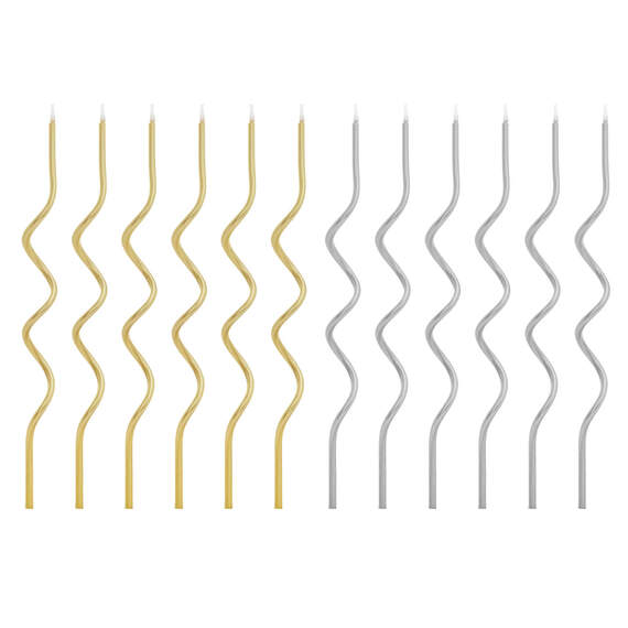 Metallic Gold and Silver Squiggle Birthday Candles, Set of 12