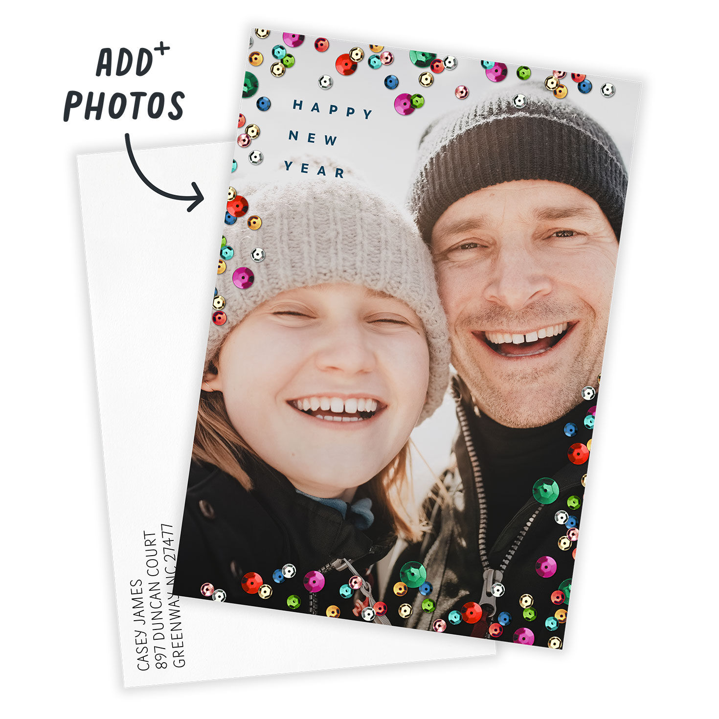Sequin Sparkle Flat New Year Photo Card, , large image number 2