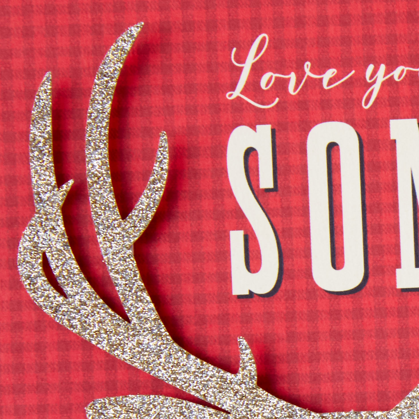 Gold Deer Head and Plaid Christmas Card for Son Card Front Detail image number 5