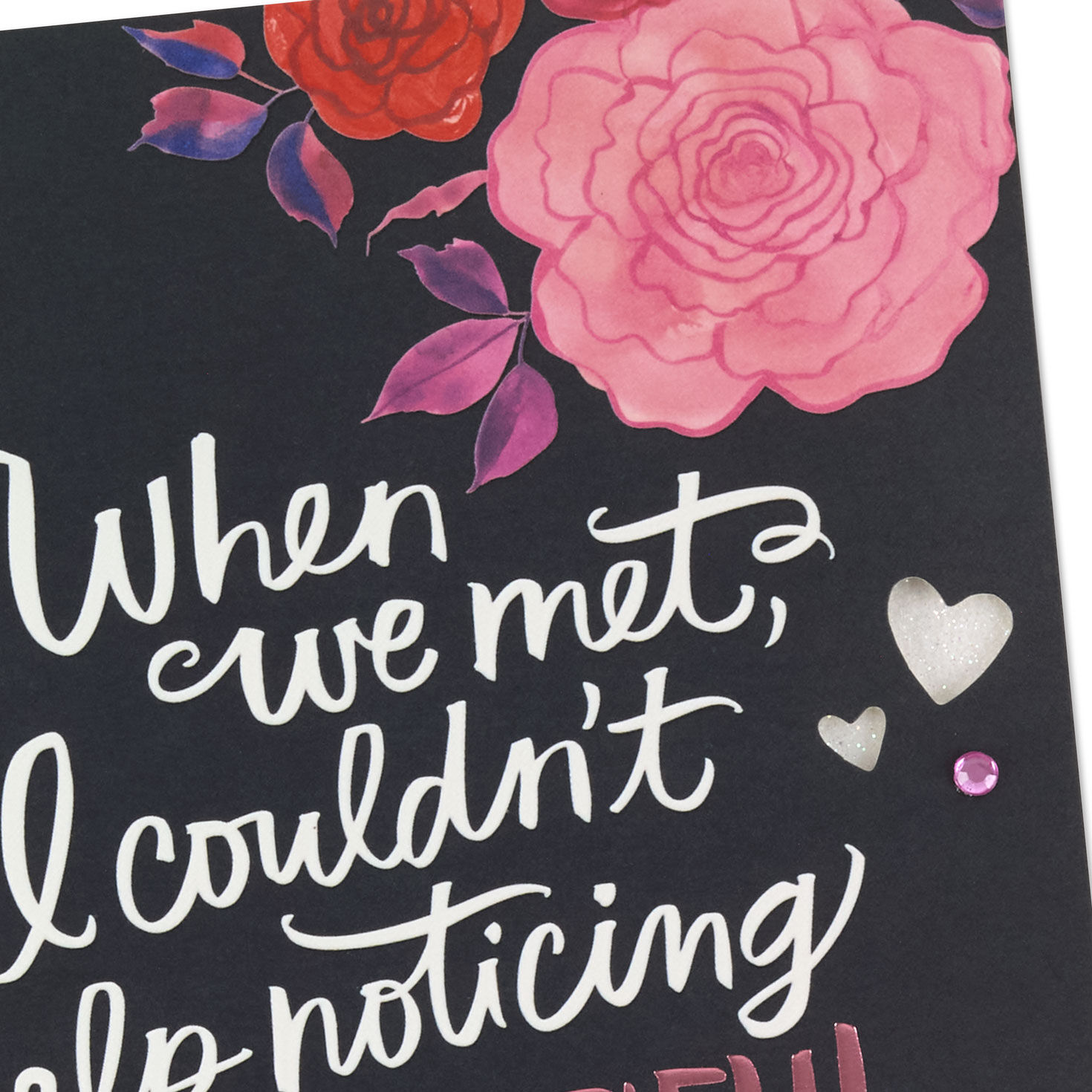 Pink Roses on Black Valentine's Day Card for Her Card Front Detail image number 6