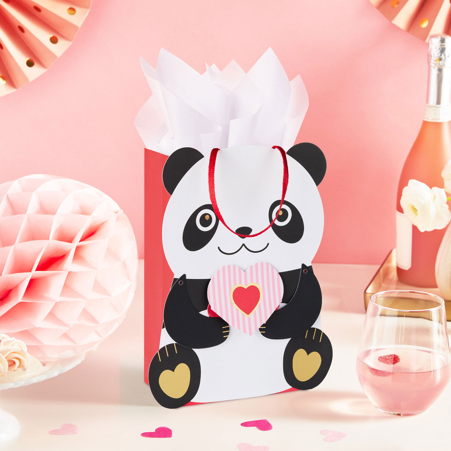Cute Panda With Heart Valentine's Day Gift Bag in use image number 2