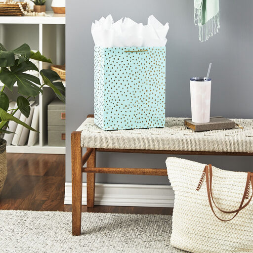 13" Gold Dots on Mint Gift Bag, 