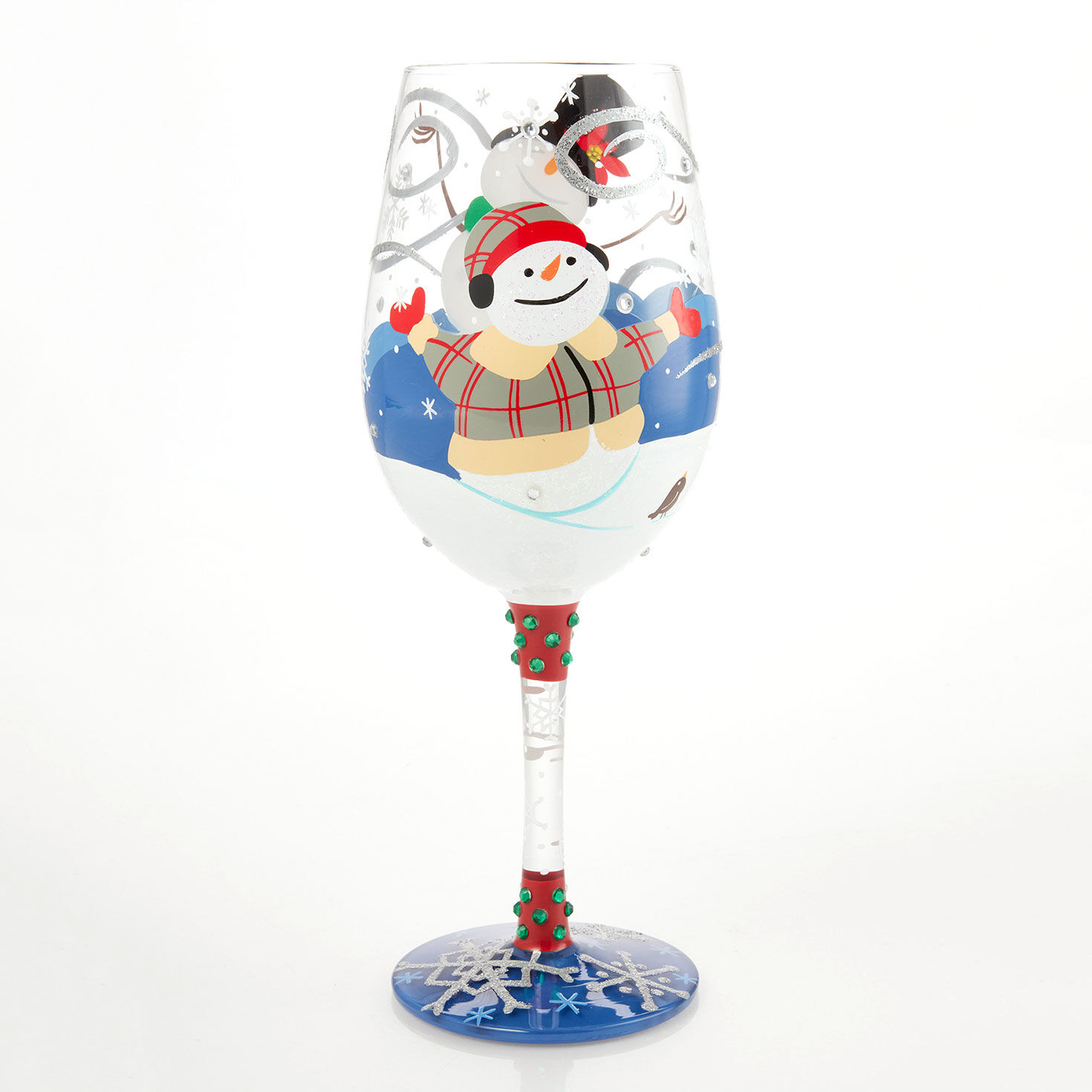 Snowmen Scene Holiday Wine Glass back image number 2