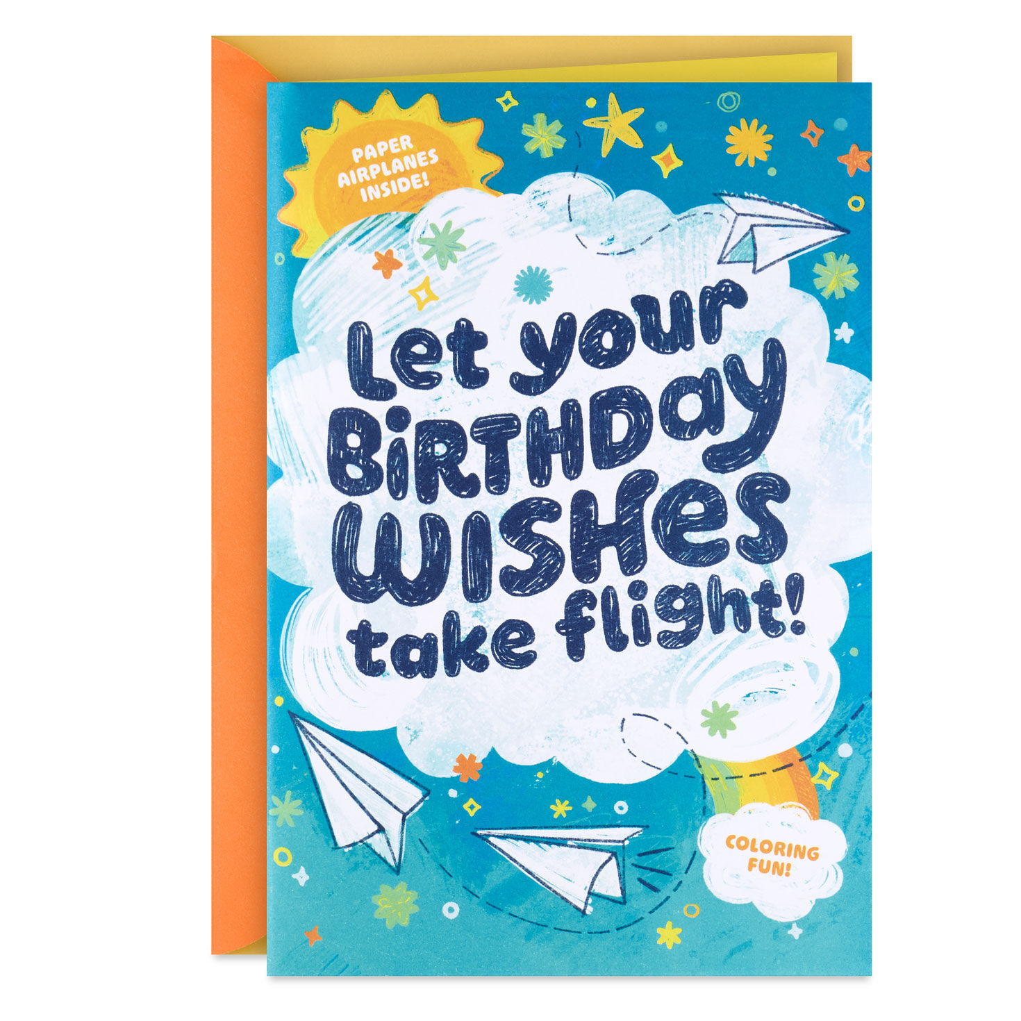Sky's the Limit Birthday Card for Kids With Coloring Sheets and Paper Airplane Activity for only USD 4.99 | Hallmark