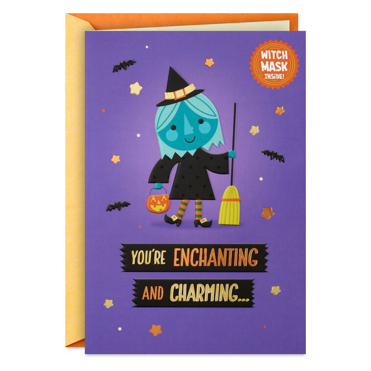 One Cool Little Witch Detachable Mask Halloween Card for Kids