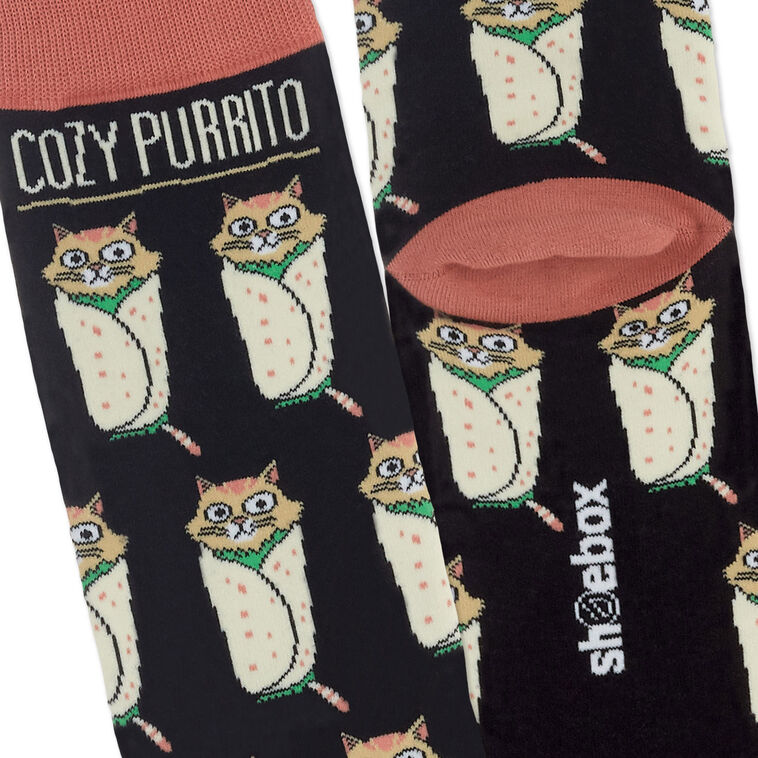 Cat Burrito Funny Novelty Crew Socks  image number 3