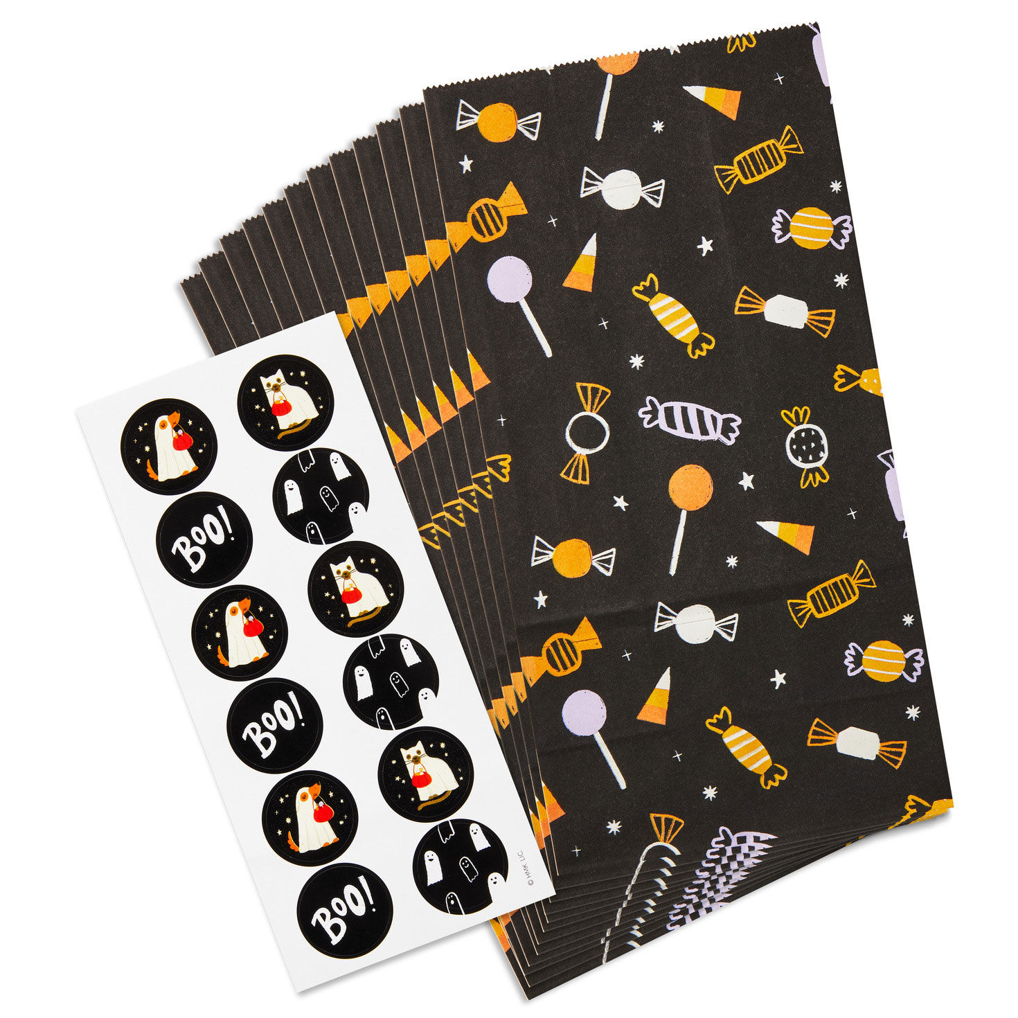 Halloween Candies on Black 12-Pack Goodie Bags With Sticker Seals for only USD 5.99 | Hallmark