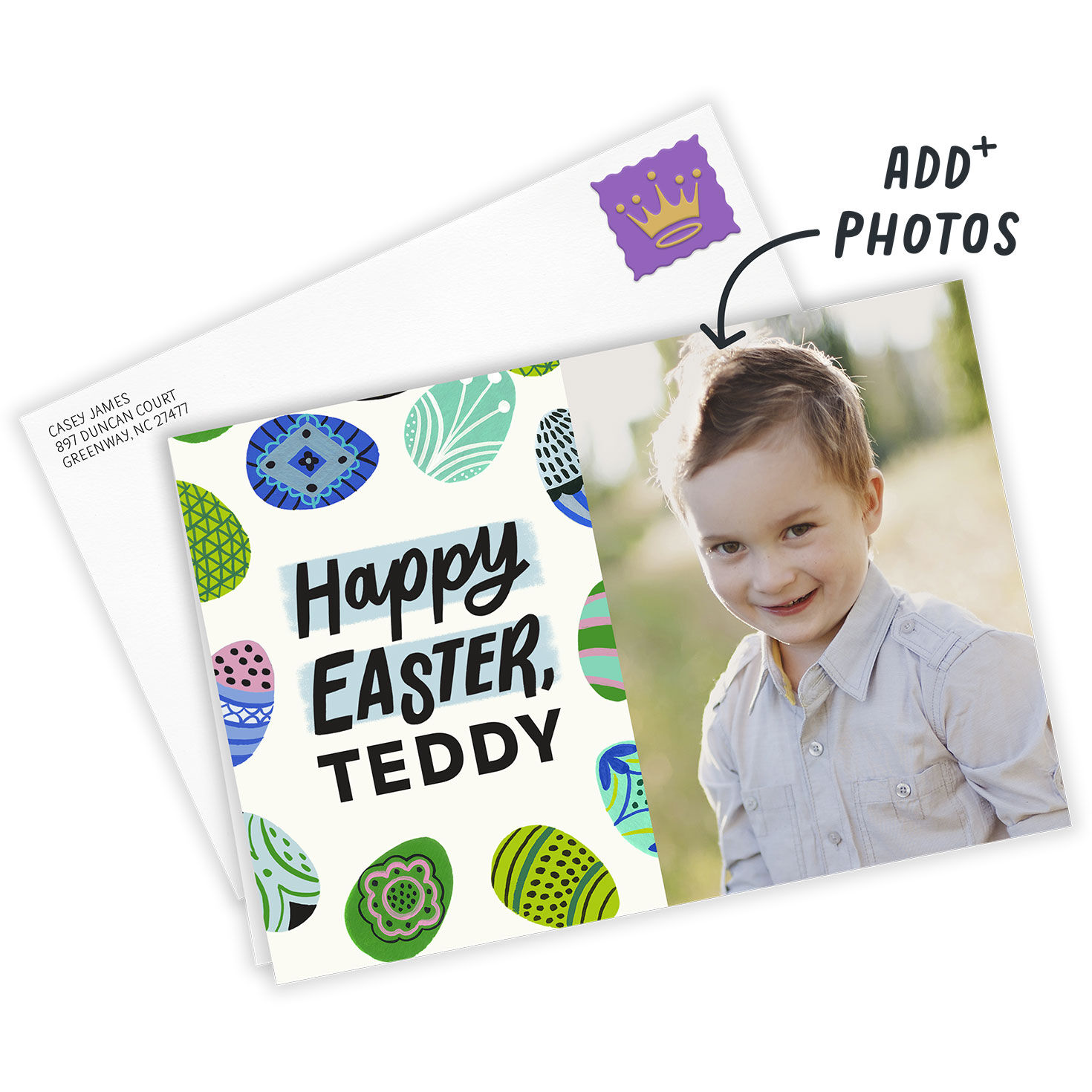 Personalized Colorful Eggs Happy Easter Photo Card  image number 2