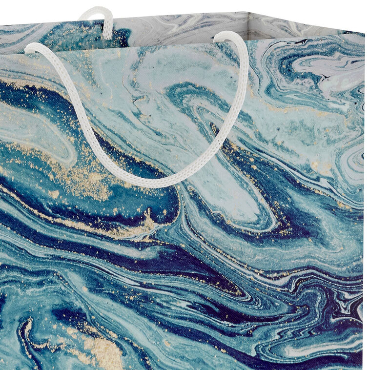Navy and Gold Marbled Horizontal Medium Gift Bag Handel detail image number 4