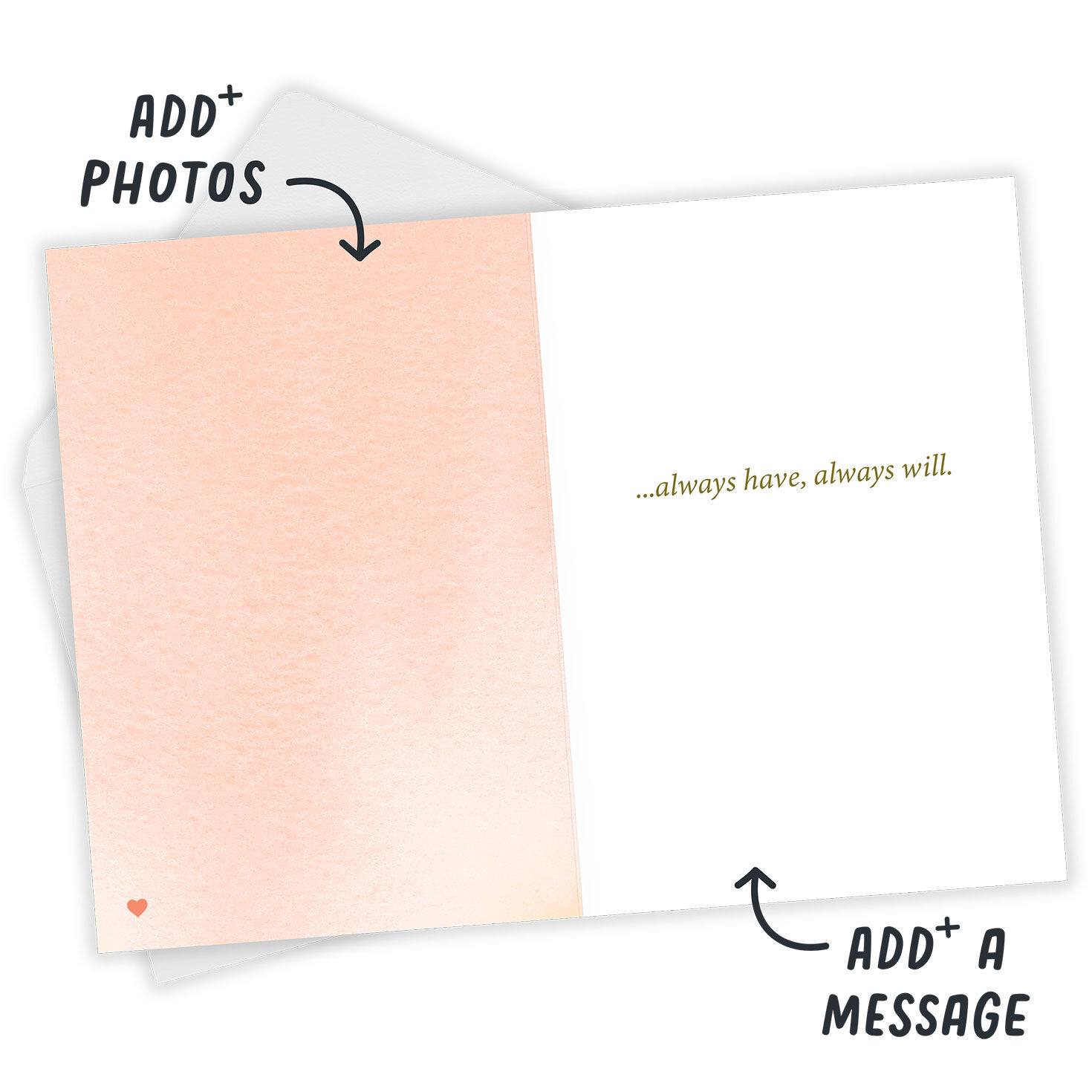 Peach Ombre Pattern Personalized Daughter Card Open Card with Envelope indicating personalization image number 3