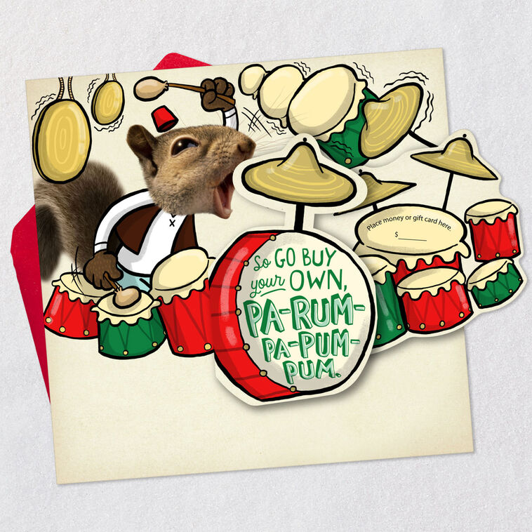 Squirrel Drummer Boy Carol Christmas Card Open card with envelope image number 2