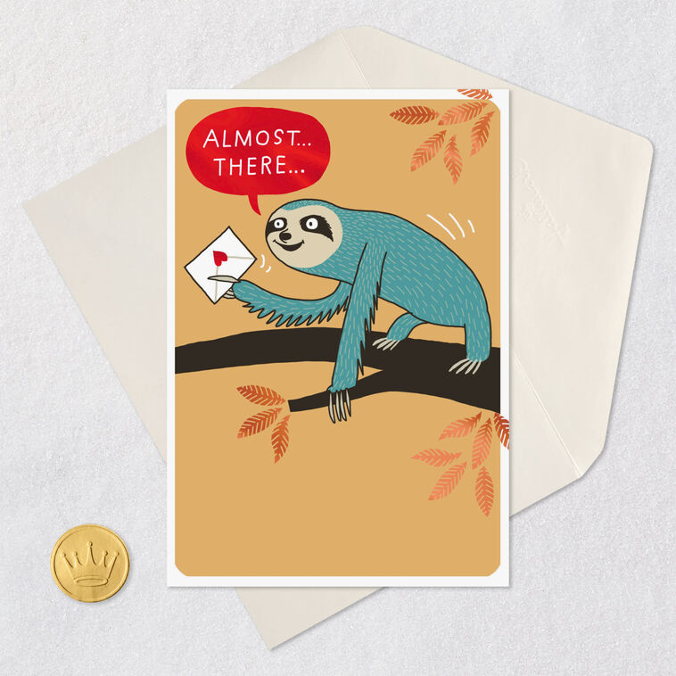Gray Sloth Funny Belated Birthday Card Card Front with Envelope and Gold Seal image number 5