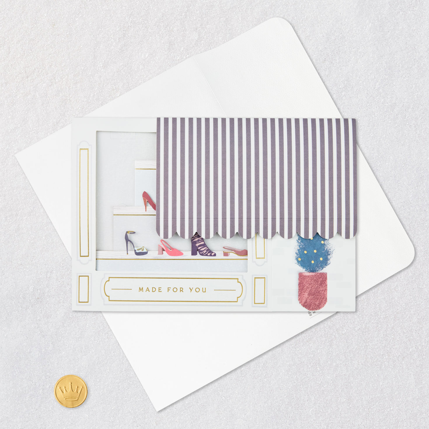 Vintage Shoe Store Display Pop-Up Birthday Card Card Front with Envelope and Gold Seal image number 5