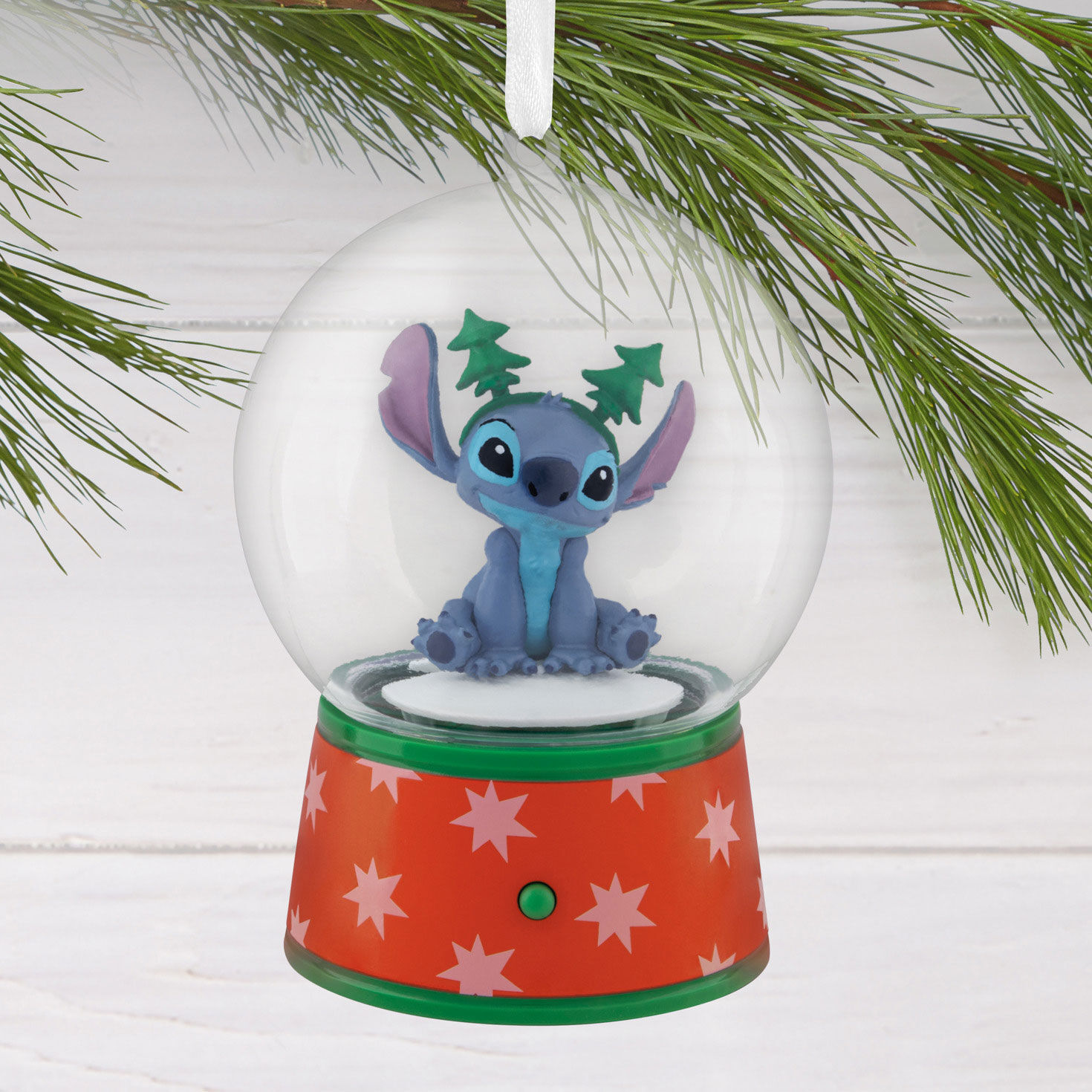 Stitch Snow Globe Christmas Ornament hanging on tree image number 2