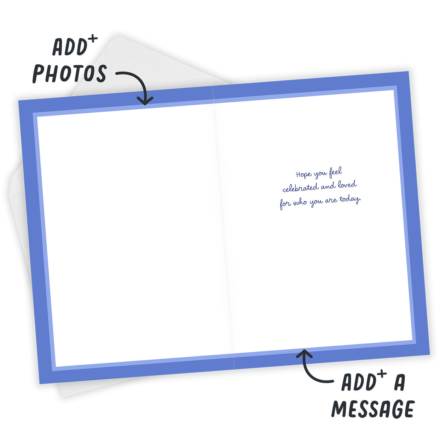 Blue Flower Drawings Personalized Birthday Card Open Card with Envelope indicating personalization image number 4