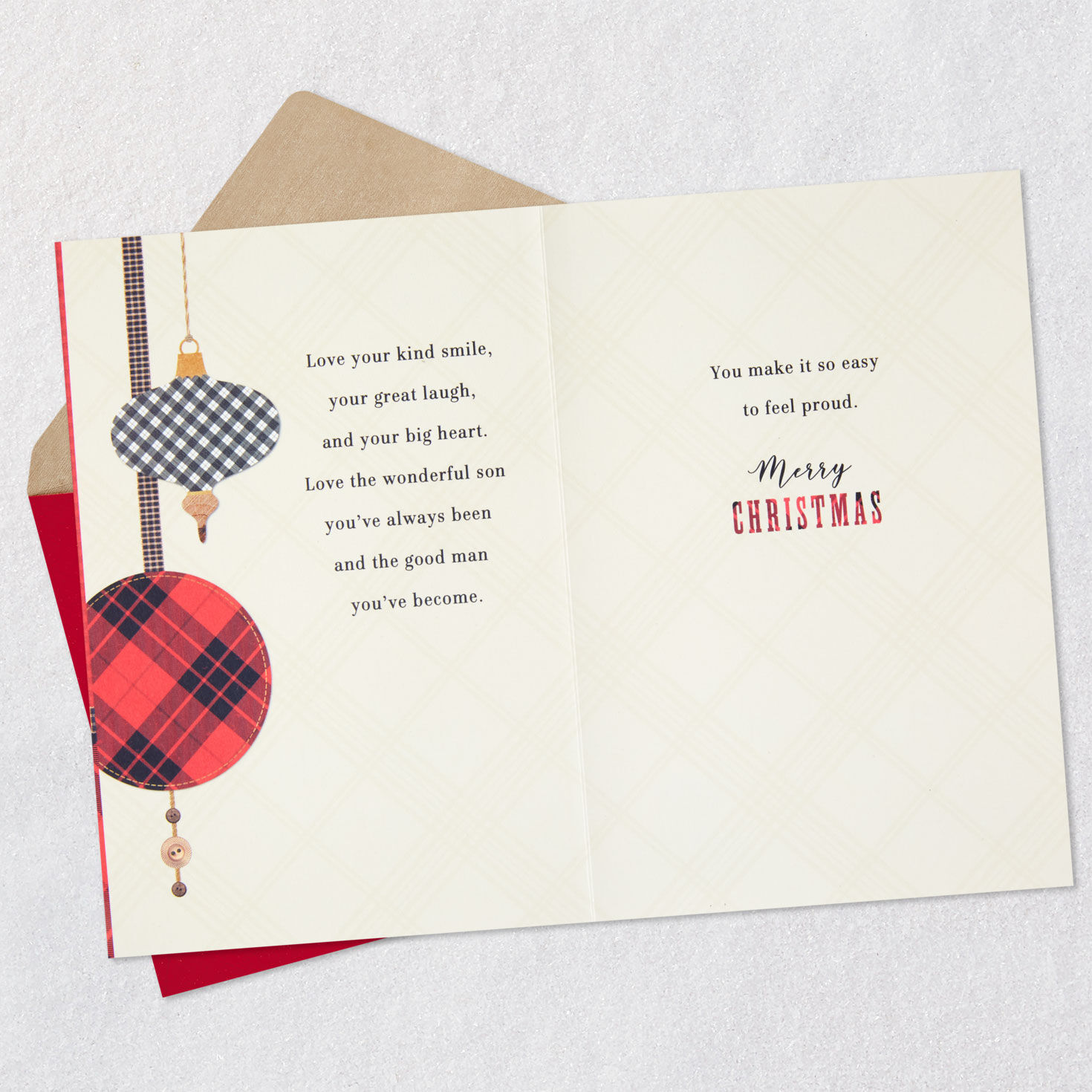 Gold Deer Head and Plaid Christmas Card for Son Sentiment image number 4