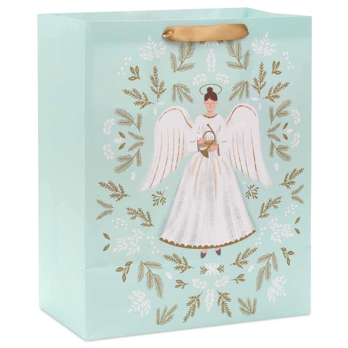 Angel Illustration on Blue Large Christmas Gift Bag Back image number 6