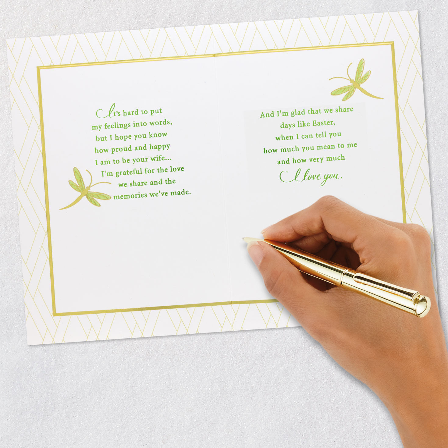 Blue Iris and Dragonflies Easter Card for Husband signing card image number 7