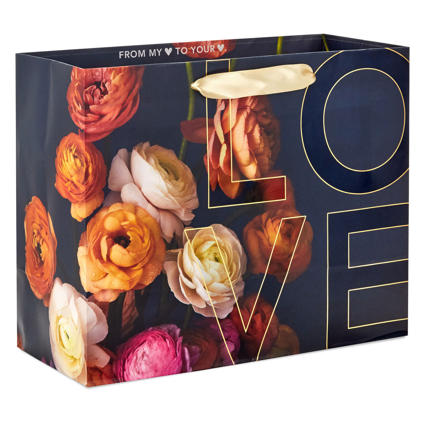 7.7" Dark Floral Love Medium Horizontal Gift Bag