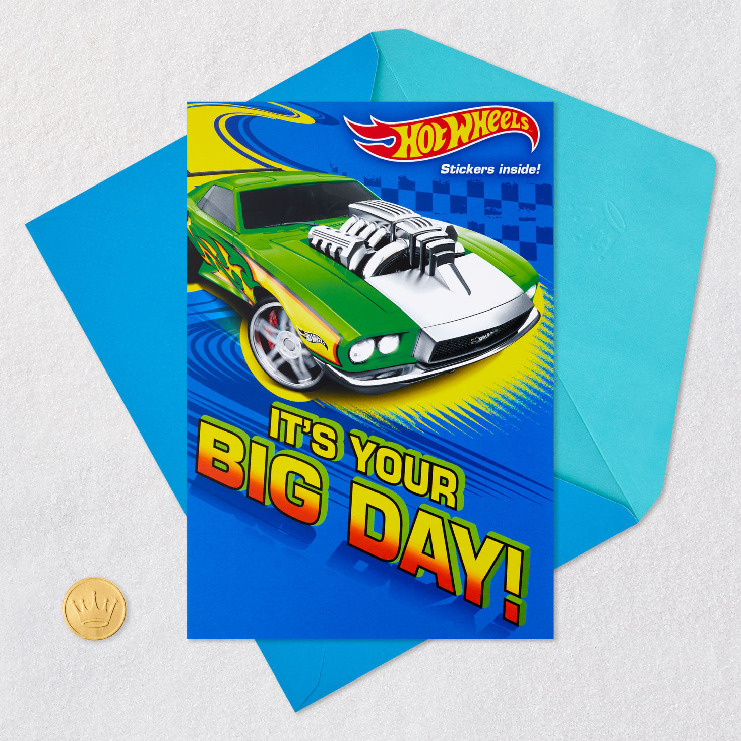 Mattel Hot Wheels Rev It Up Birthday Card With Stickers