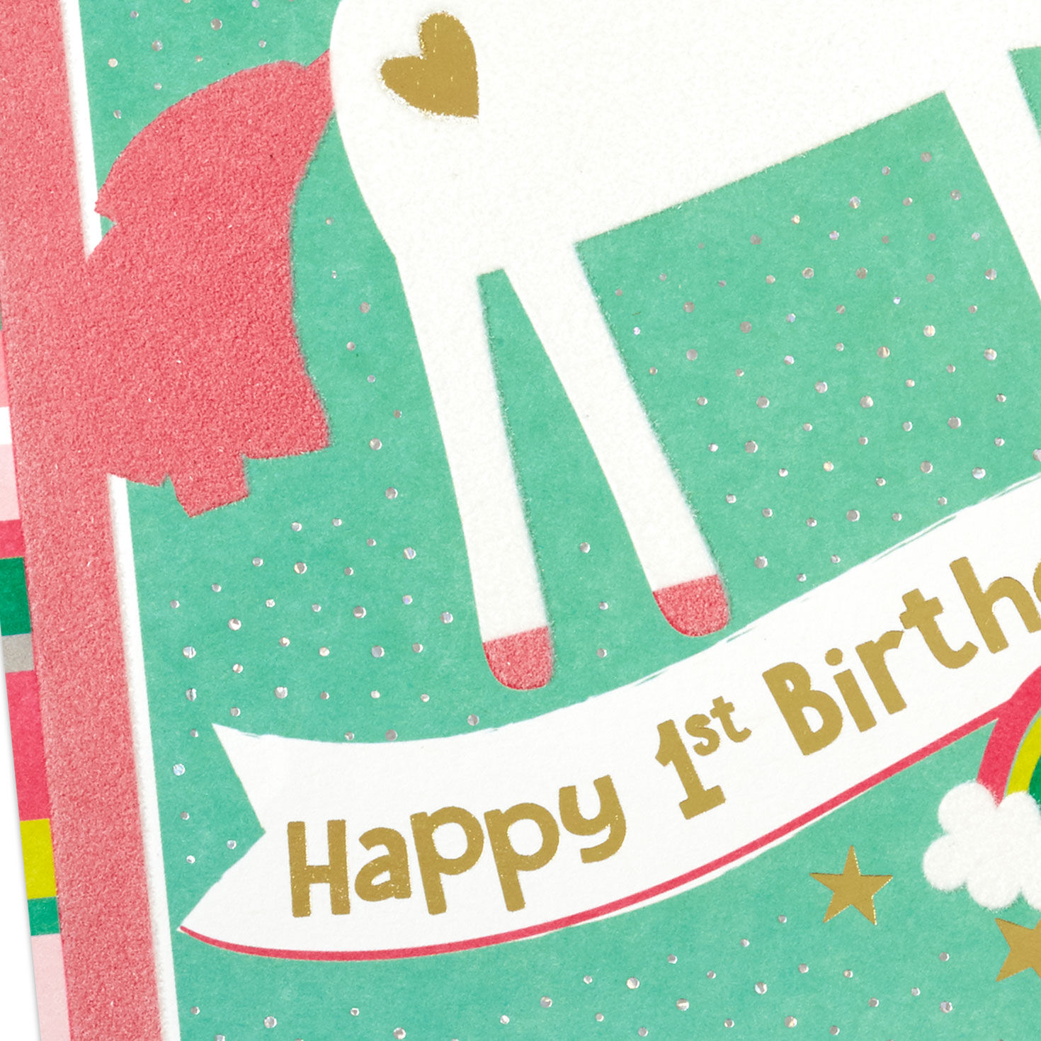 Unicorn and Rainbow First Birthday Card Card Front Detail image number 4