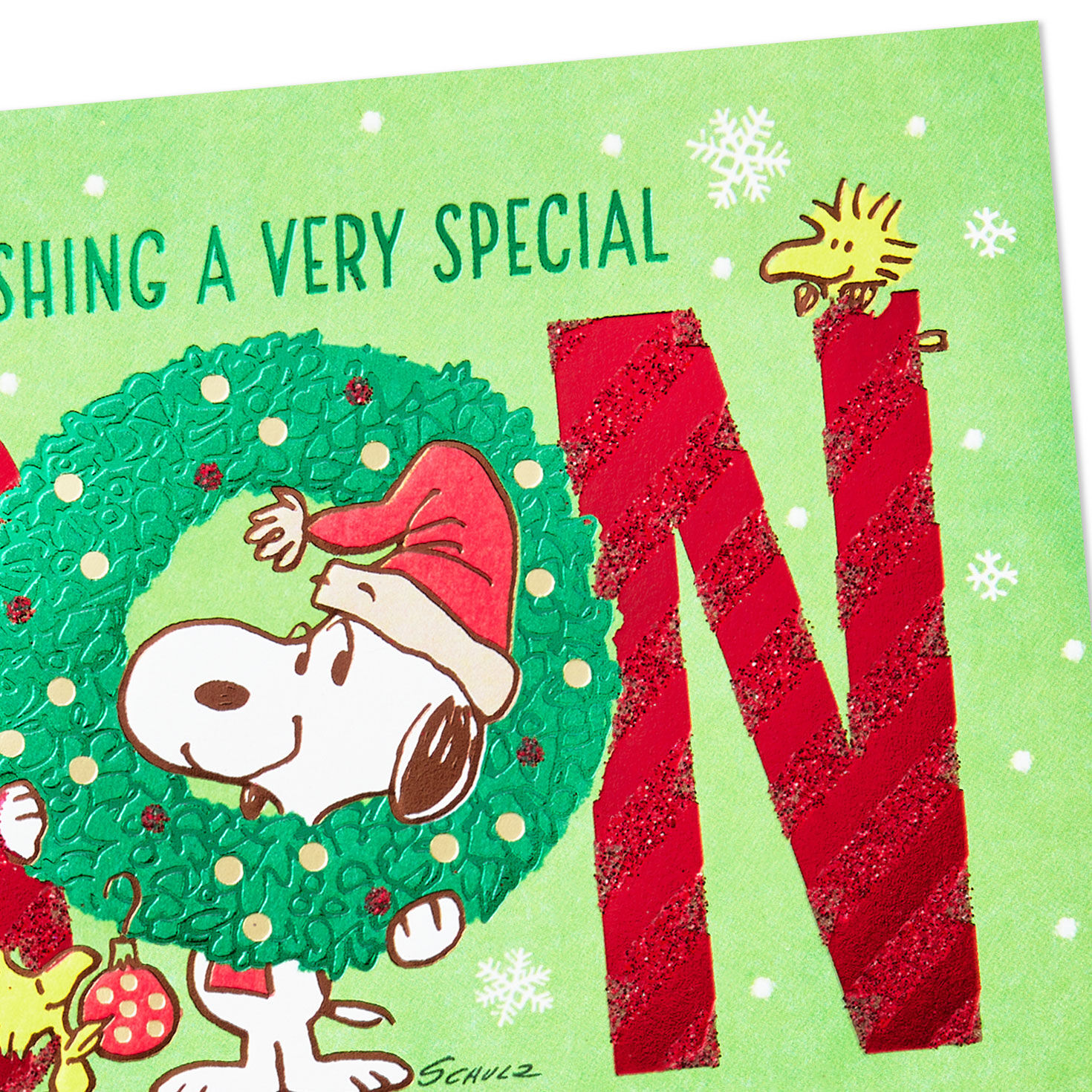 Peanuts® Snoopy and Woodstock in Wreath Christmas Card for