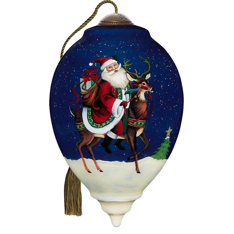Ne'Qwa Art Jingle All the Way Santa and Reindeer Glass Christmas Ornament