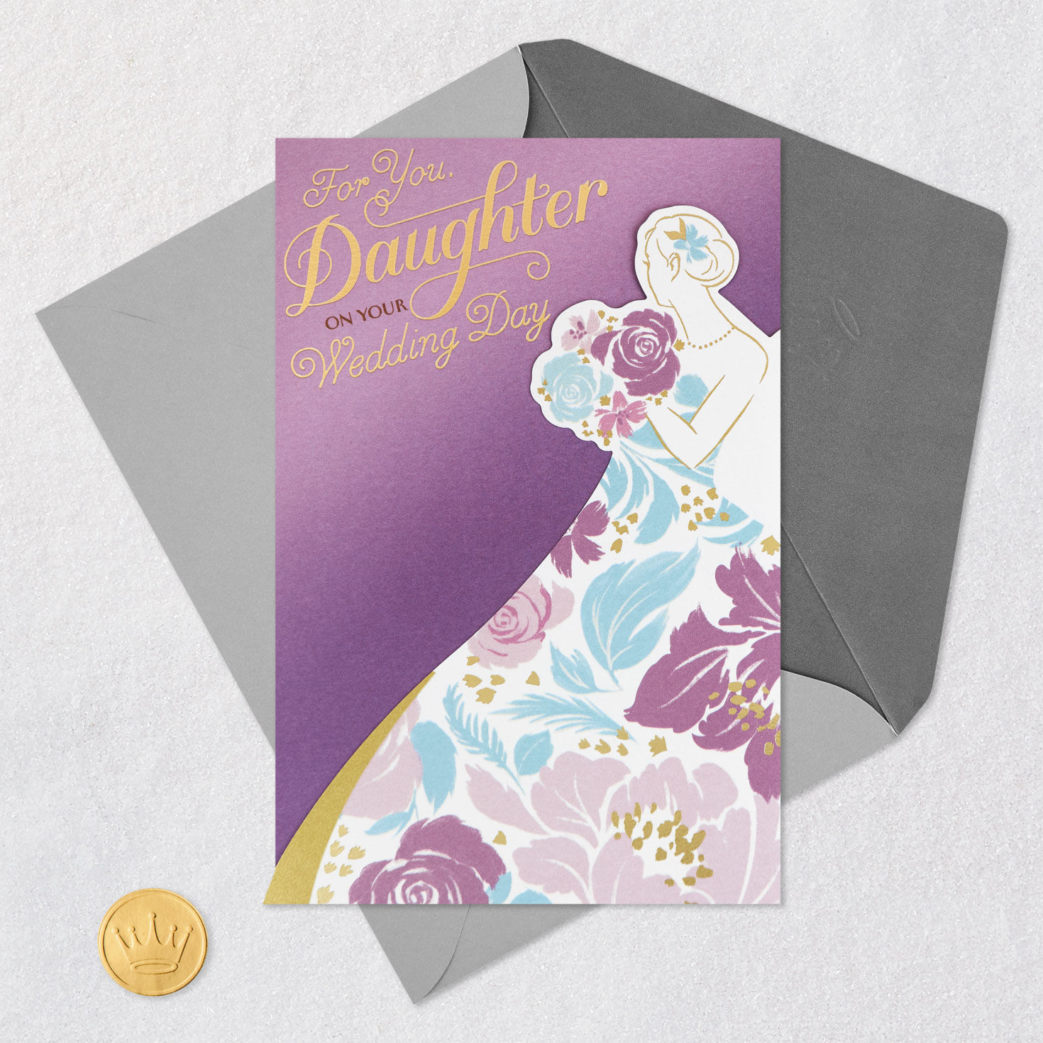 Bride in Floral Dress Daughter Wedding Card  image number 6