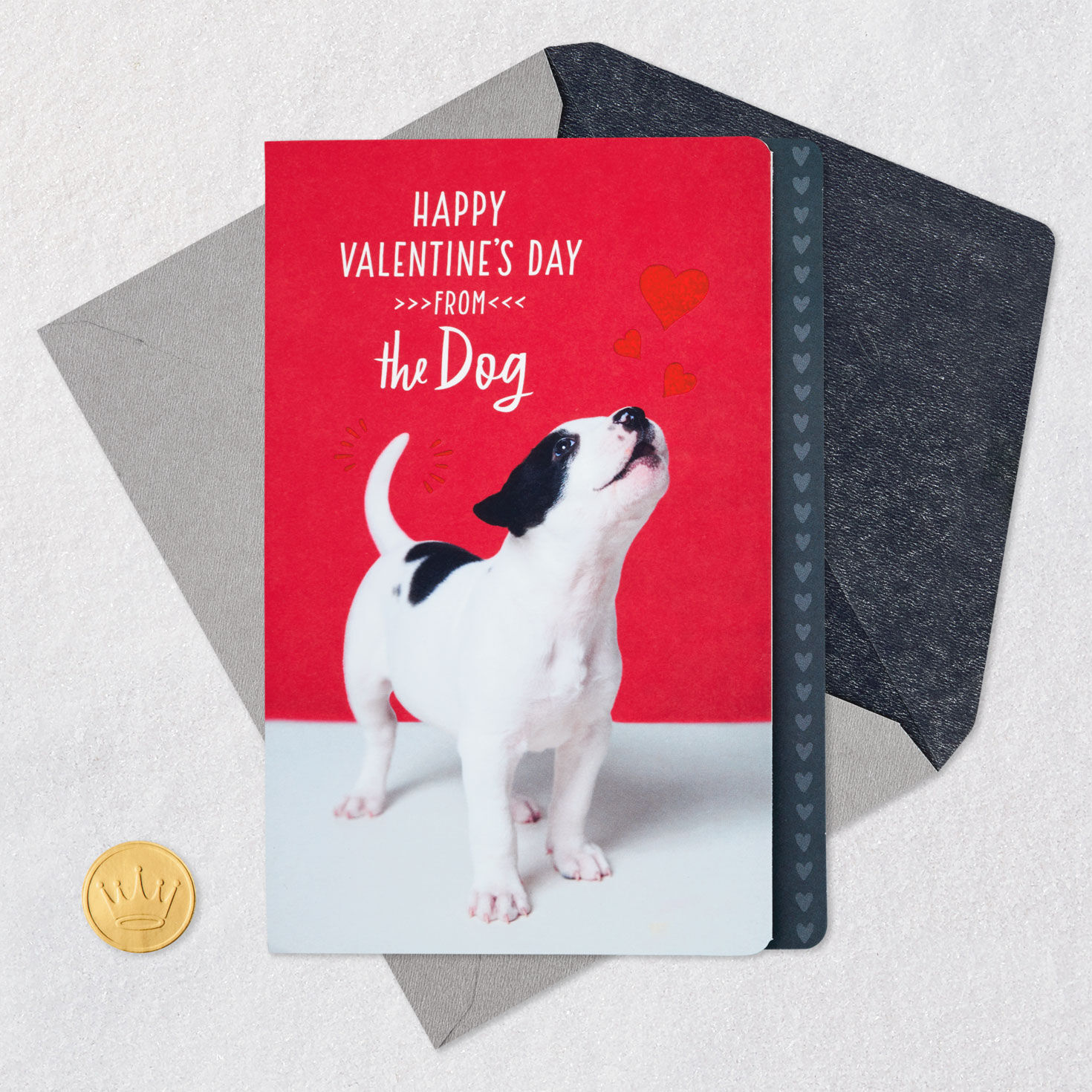 Puppy and Hearts Valentine's Day Card From the Dog Card Front with Envelope and Gold Seal image number 5