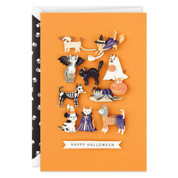 Cats and Dogs in Costumes Halloween Card, , large image number 1