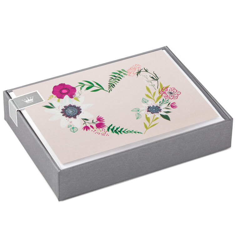 Floral Heart on Pink Blank Note Cards, Box of 10