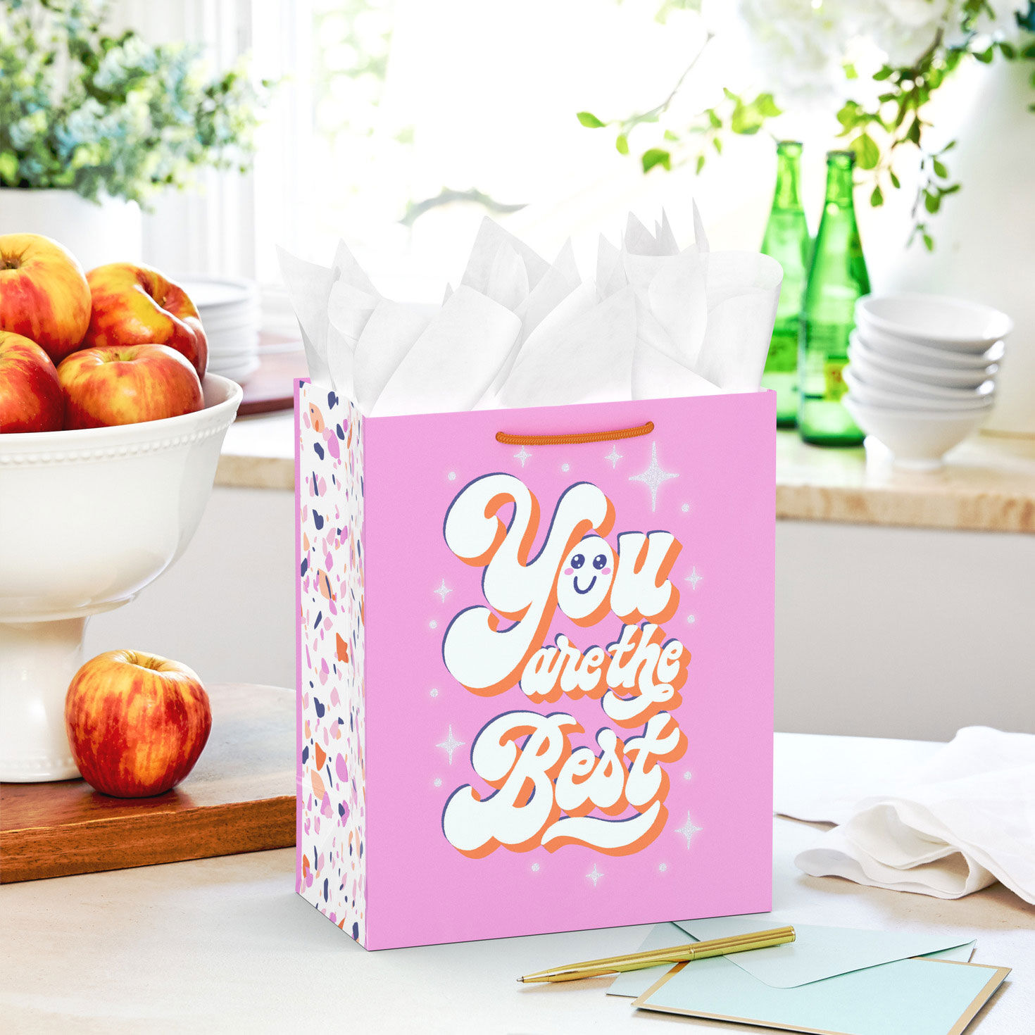 Retro Lettering Pink Medium Gift Bag in use image number 2