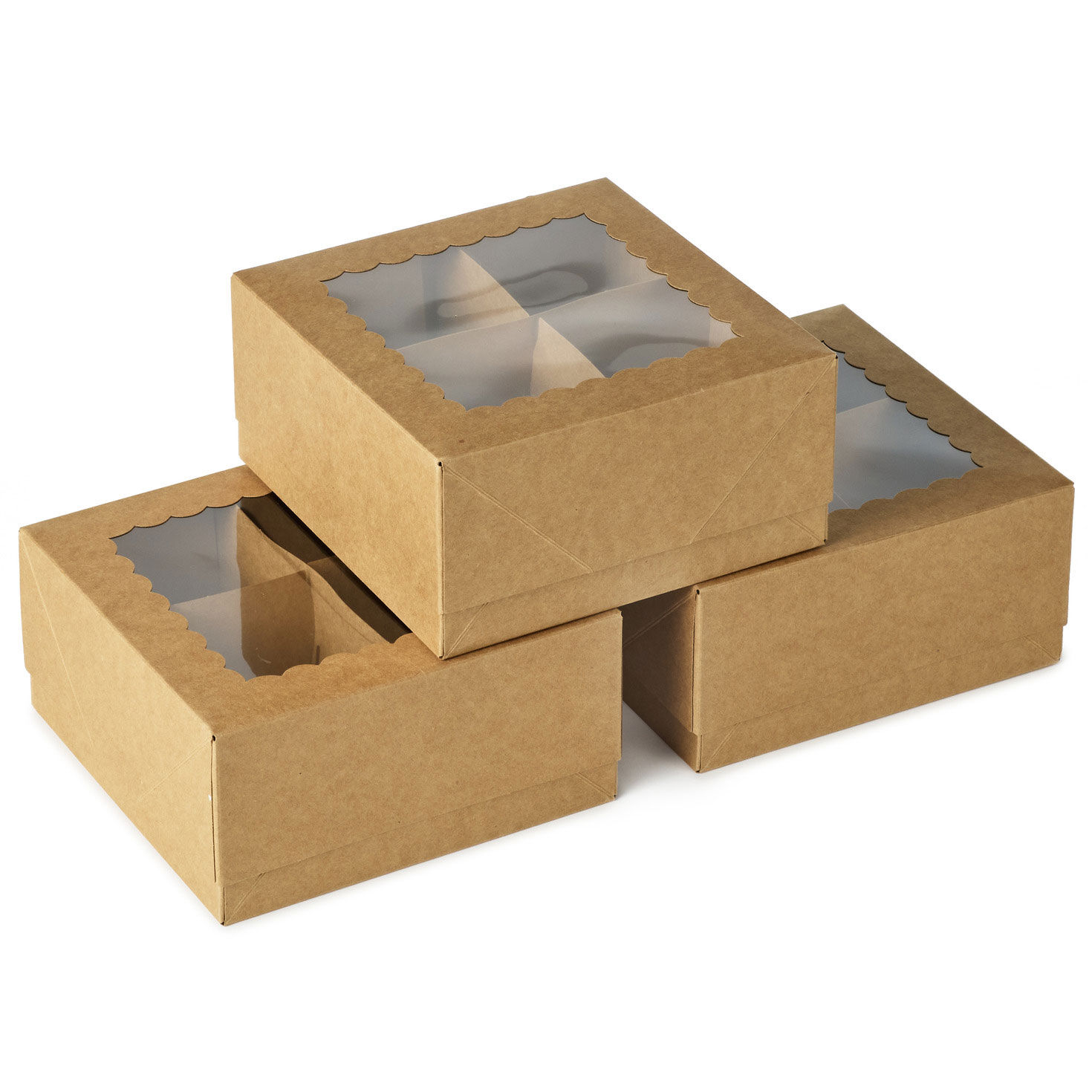 Scalloped Window Kraft 3-Pack Christmas Gift Box Bundle