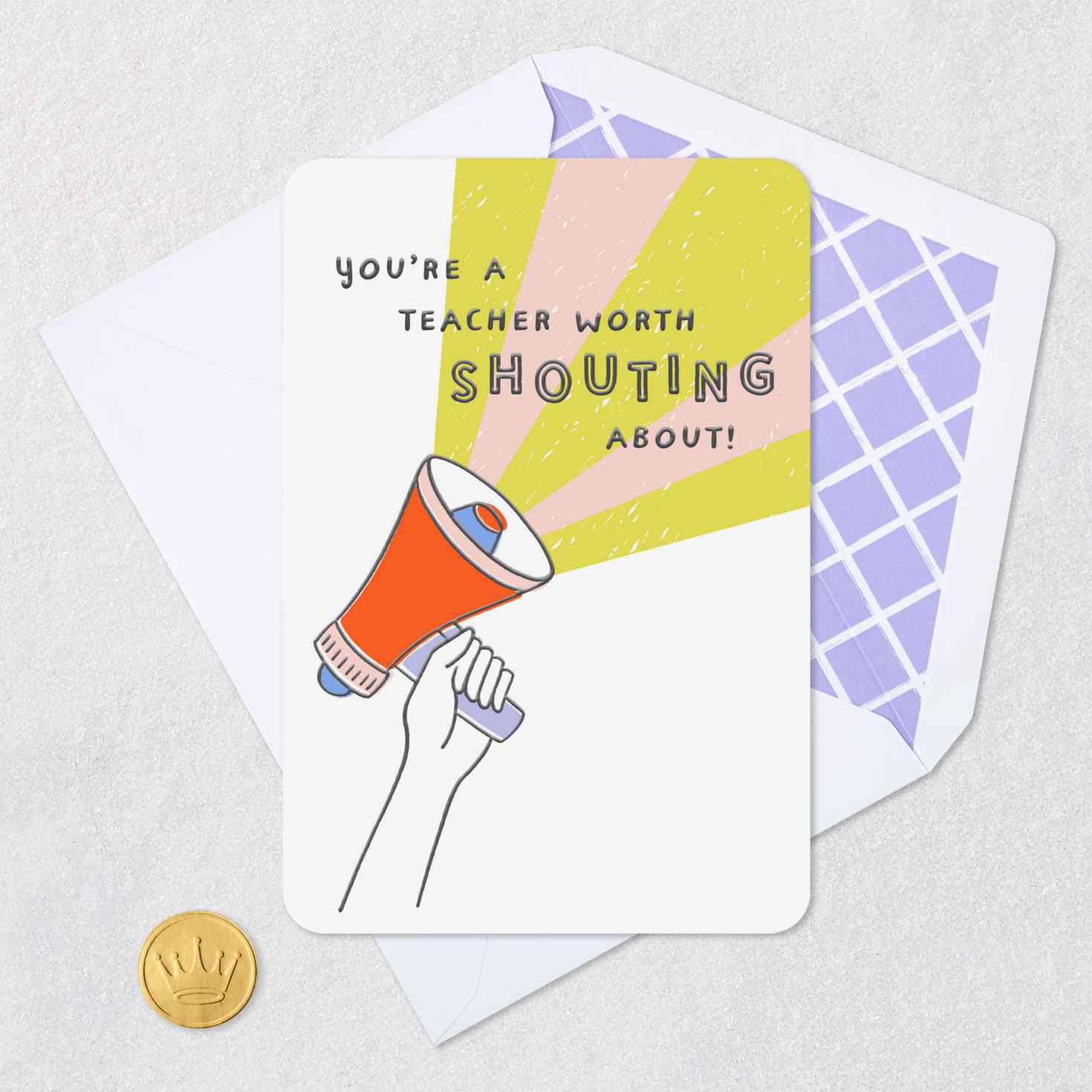 Megaphone Teacher Appreciation Card for Teacher Card Front with Envelope and Gold Seal image number 5