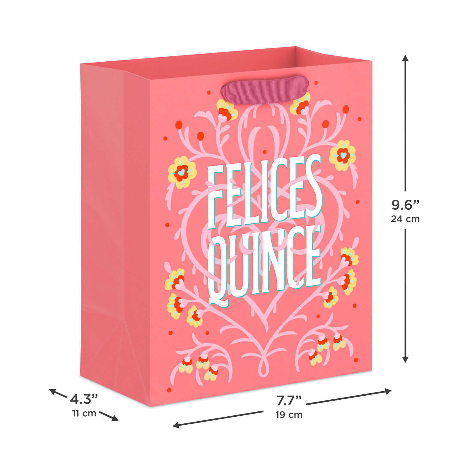 Spanish Language Coral Medium Quincea&ntilde;era Gift Bag measurement image number 3