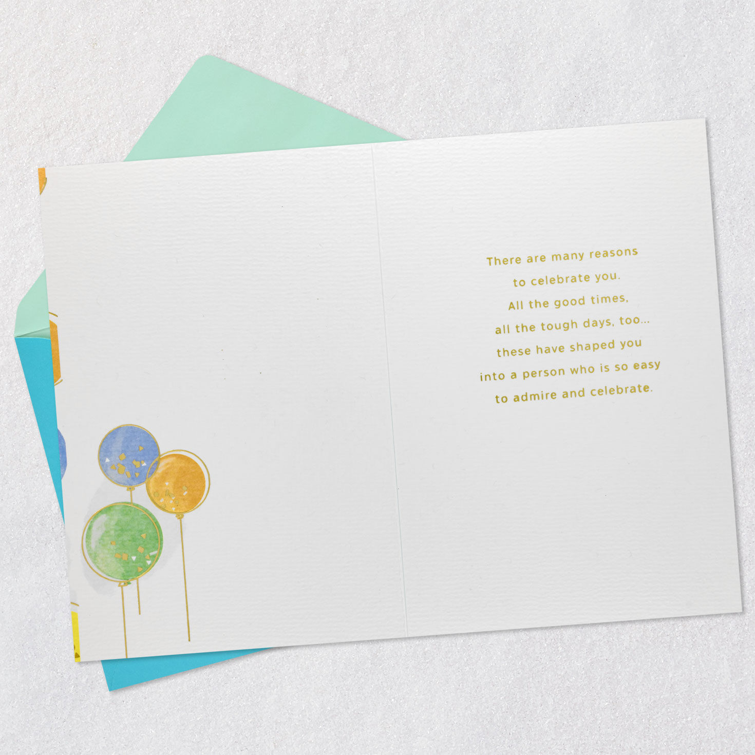 Pastel and Gold Balloons Fiftieth Birthday Card Open card with envelope image number 3