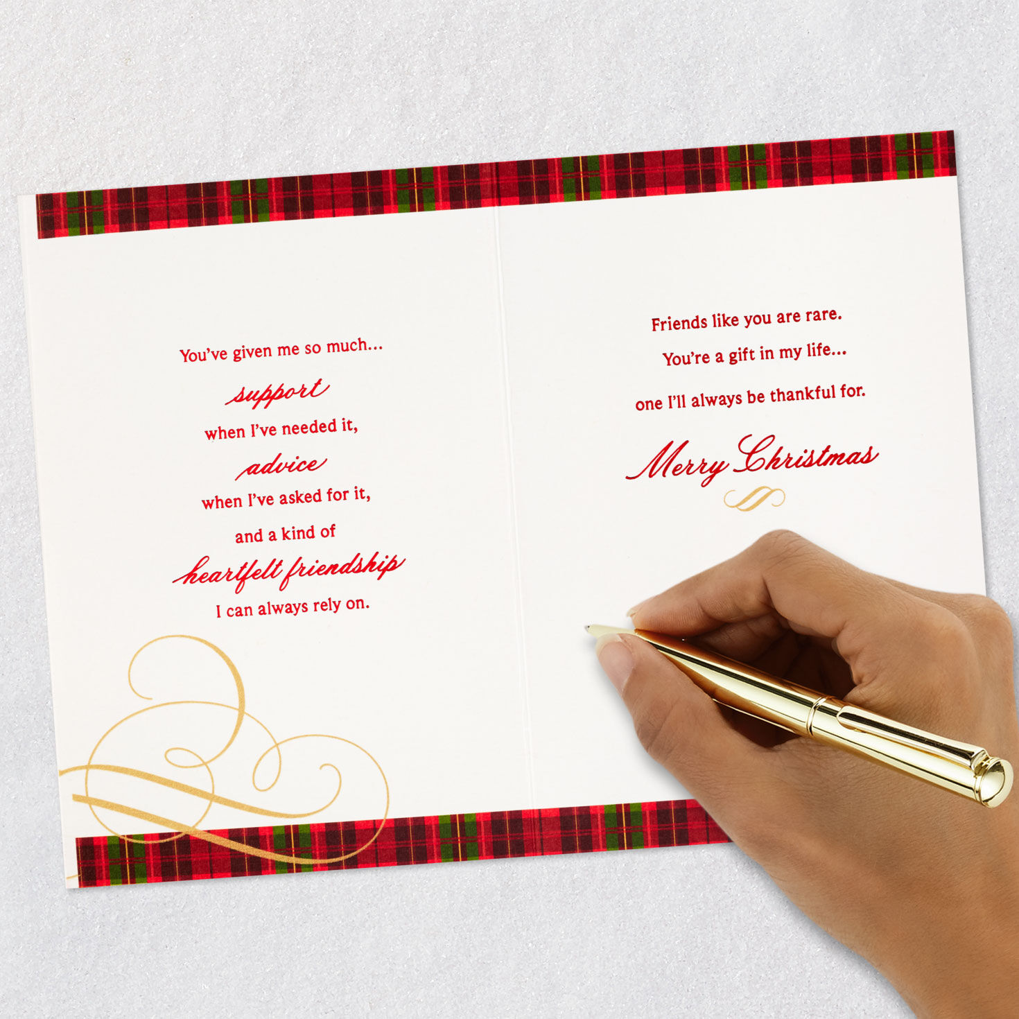 Holly and Ivy with Red Plaid Christmas Card for Friend signing card image number 7