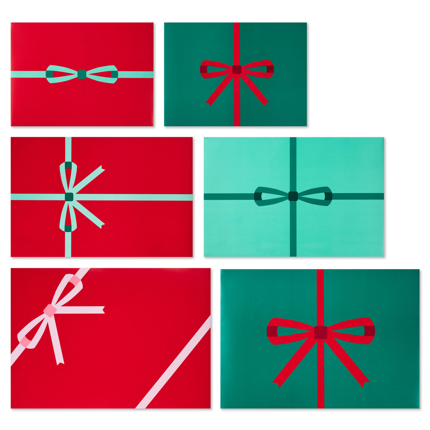 Scalloped Red and Green with Bows Holiday Gift Boxes front flat image number 5