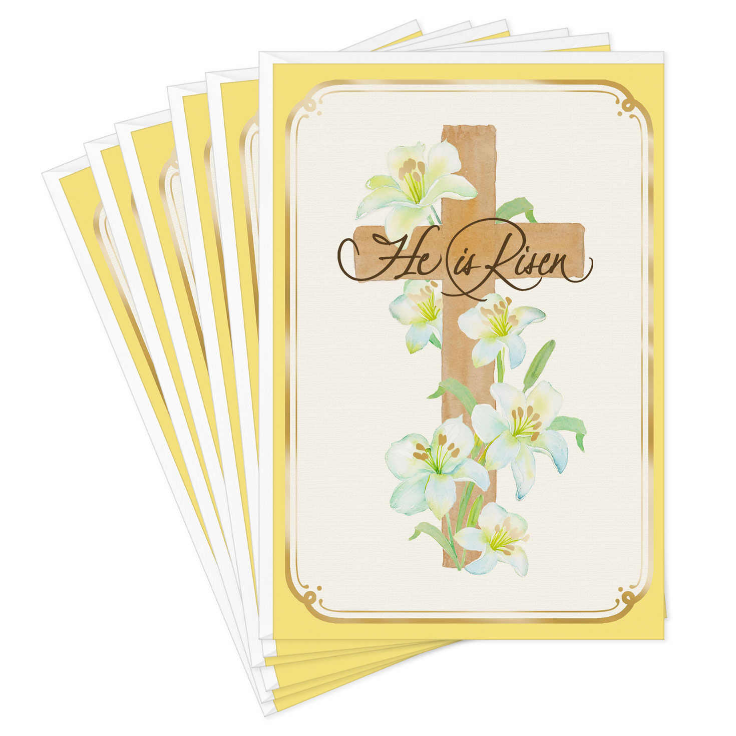 Cross and Easter Lilies Religious Easter Cards, Pack of 6