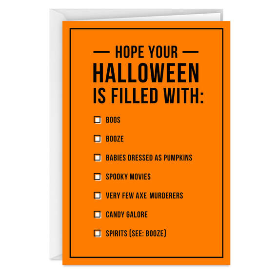 Boos and Booze Holiday Checklist Funny Halloween Card, , large image number 1
