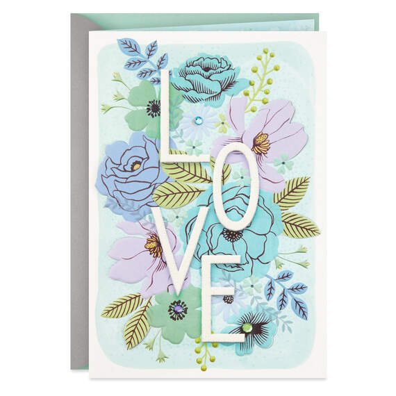 A Wish For Joy Floral Wedding Card, , large image number 1