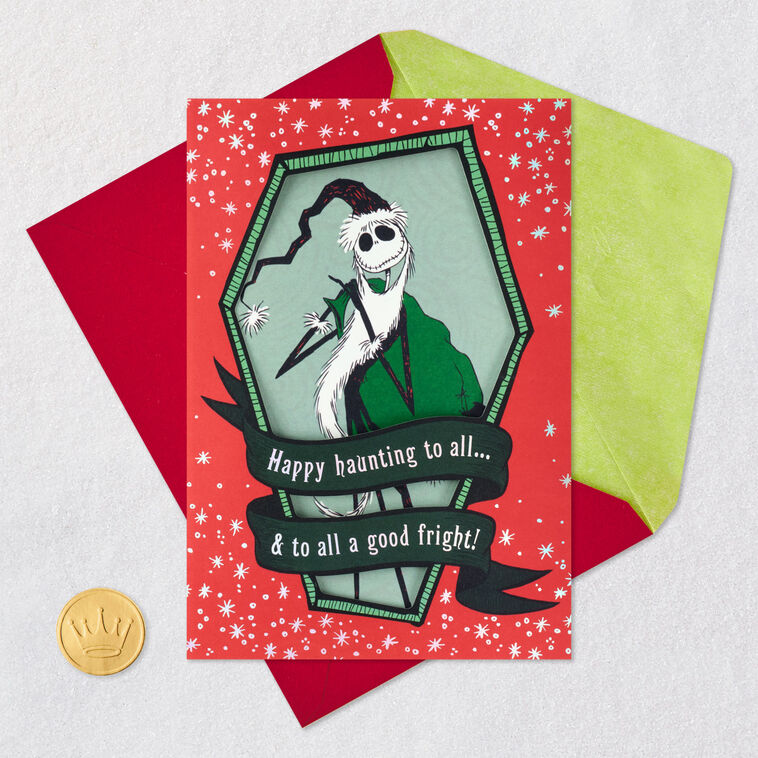 Jack Skellington Santa Christmas Card Card Front with Envelope and Gold Seal image number 6