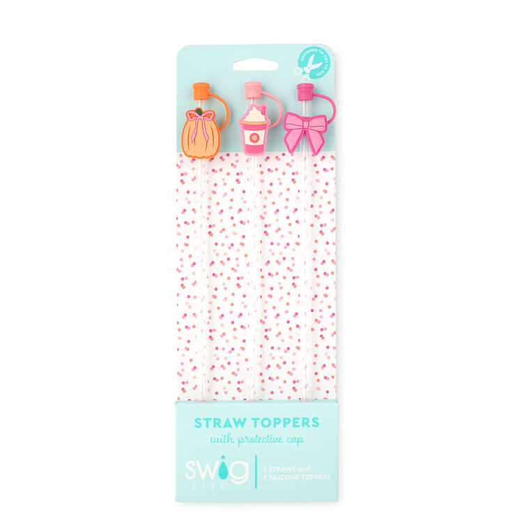 Swig Pumpkins and Bows Straw Toppers, Set of 3