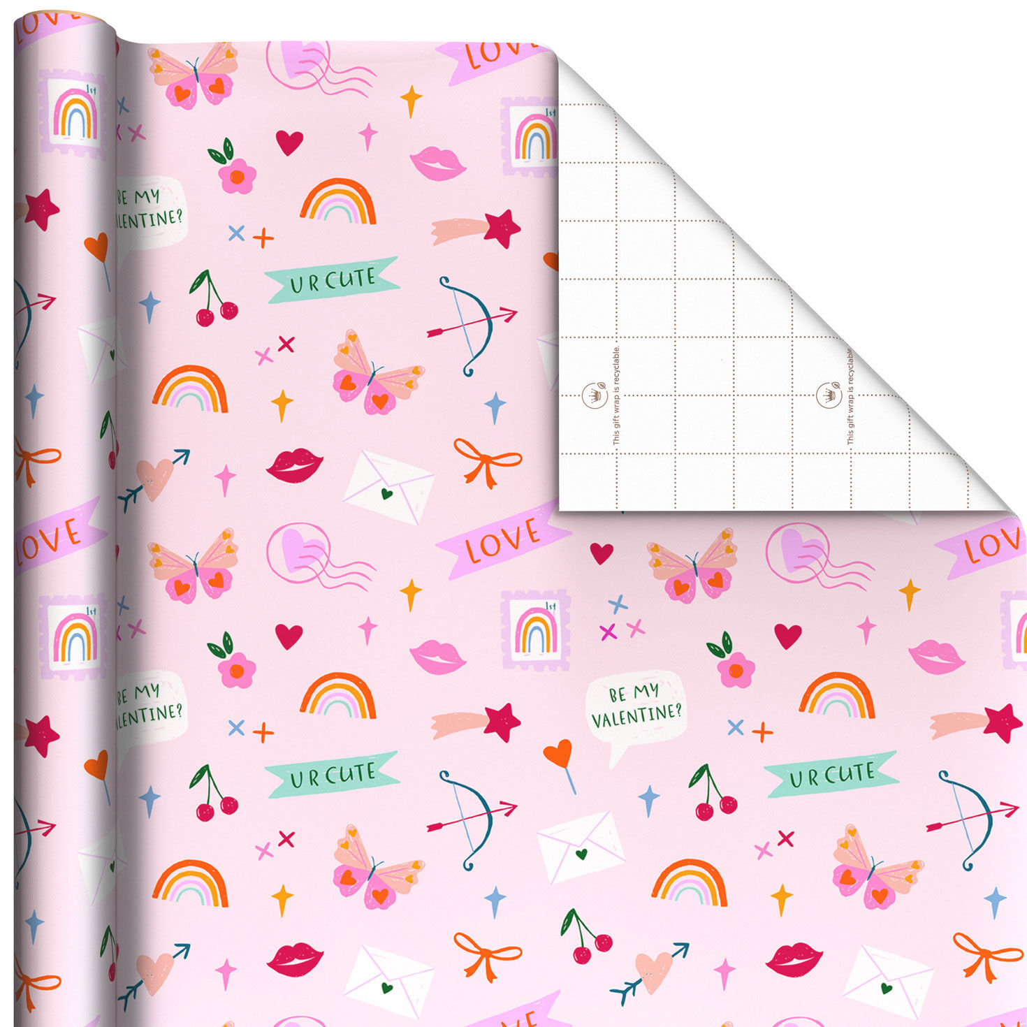 Hearts and Doodles on Pink Valentine's Day Wrapping Paper Roll, 20 sq. ft.