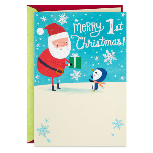 Santa and Penguin Baby's First Christmas Card, 