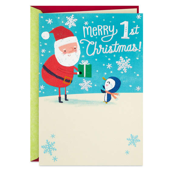 Santa and Penguin Baby's First Christmas Card