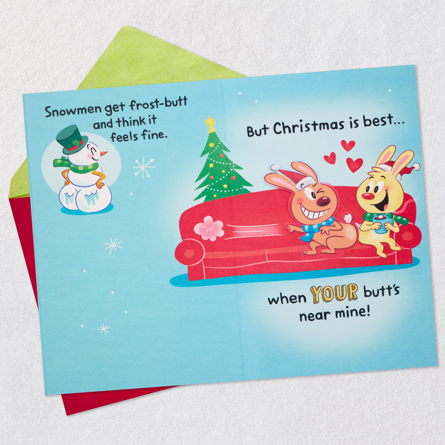 Cartoon Animal Butts Christmas Card Open card with envelope image number 5